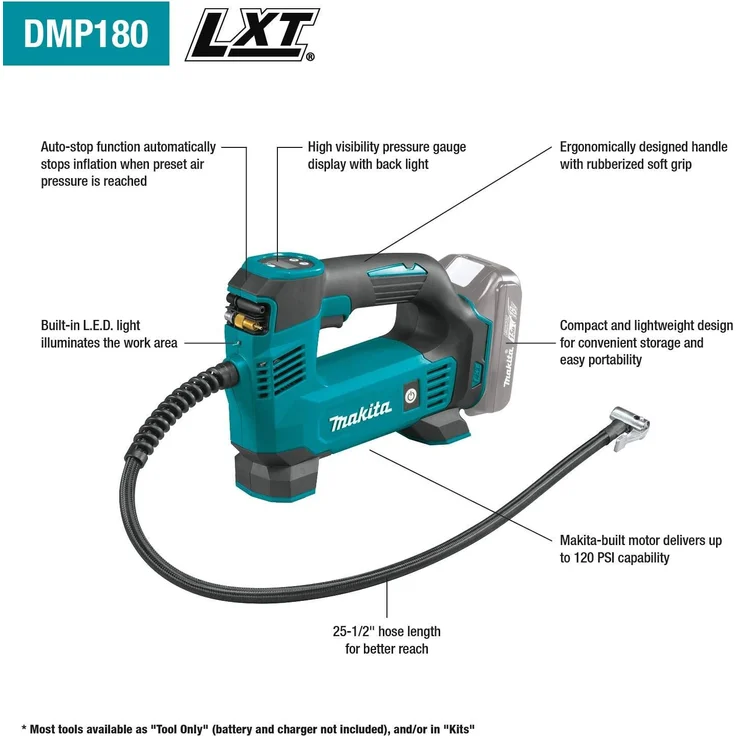Makita DMP180Z Akku-Kompressor solo 8,3 bar 12 l pro min 18 V LED Arbeitsleuchte tragbar ohne Akku – Bild 9