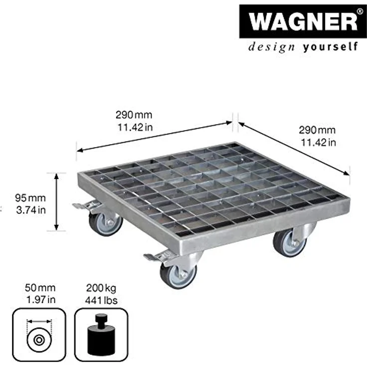 Multi Roller MR 7015, 29 x 29 x 9,5 cm, softe Rollen Ø 50 mm, Rollenlager, 2 Bremsen, Gitterrost, Tragkraft 200 kg – Bild 3