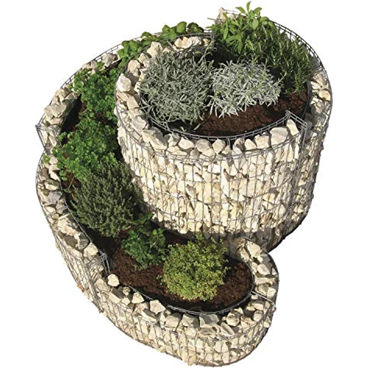 Bellissa Gabionen-Kräuterspirale rund 110x90x20-60cm Maschenweite 25 x 100 mm silber Füllmenge Erde (ca.): 200 l Steinbedarf (ca.): 180 kg Wandung: 8 cm – Bild 2