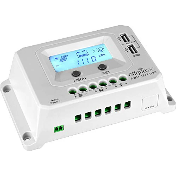 Offgridtec® PWM Pro Laderegler 12V/24V 20A, Solar-Laderegler mit USB, LCD Display und 3-stufiger PWM Ladereglung – Bild 2