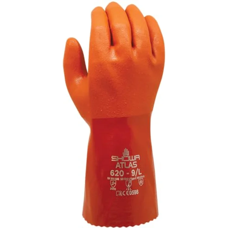 SHOWA 620 PVC, Arbeitshandschuhe mit chemikalienbeständiger Beschichtung, orange, Größe 8/M – Bild 2