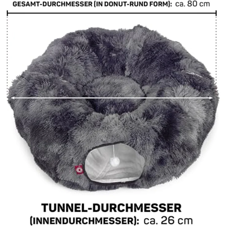 CanadianCat Company | Premium Katzentunnel Otis Dunkelgrau XXL 2-in-1 Donut Tunnel für große Katzen mit flauschigem Liegekissen – Bild 2