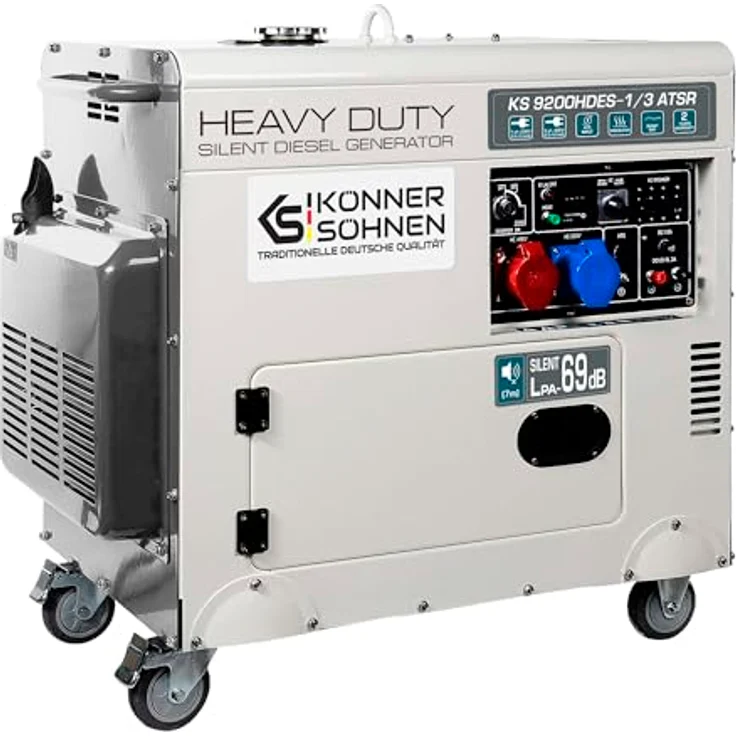 Könner & Söhnen KS 9200HDES-1/3 ATSR Diesel Stromgenerator, Notstromerzeuger mit 7,5 kW Leistung, 20 L Tankinhalt, lärmabschirmendes Gehäuse – Bild 1