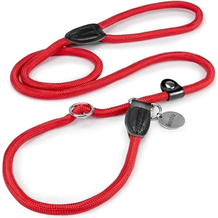 lionto Retrieverleine Moxonleine, robust und wetterfest, 120 cm mit Zugstopp, fellschonend, vegan, rot – Bild 1