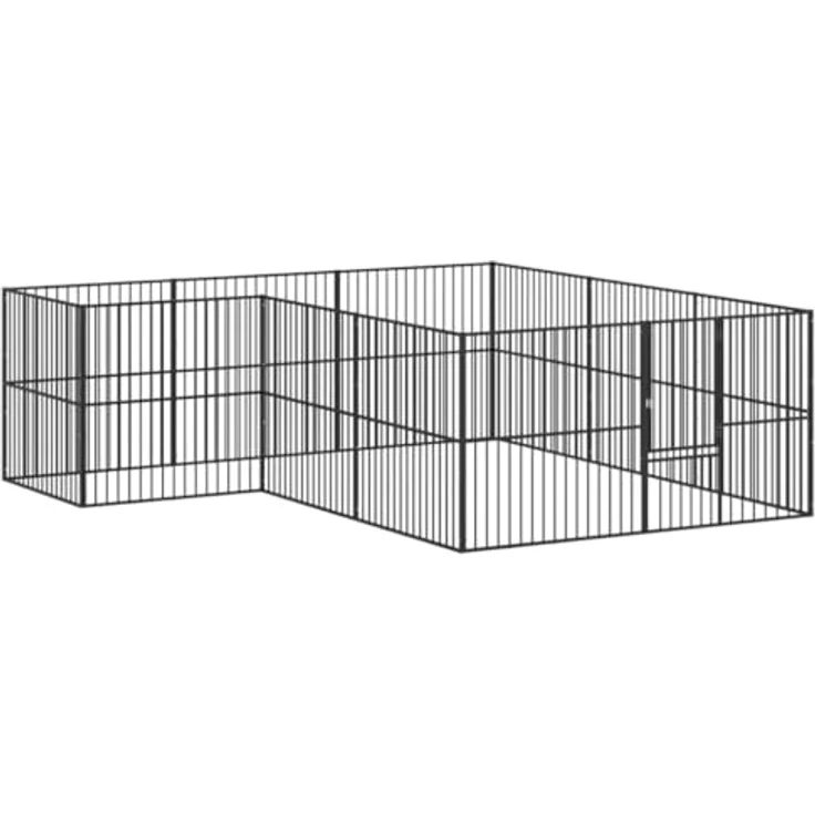 vidaXL Hundelaufstall 12-TLG., Welpenlaufstall mit Tür, Tierlaufstall für Hunde Kaninchen Enten, Hundeauslauf, Schwarz Verzinkter Stahl – Bild 1