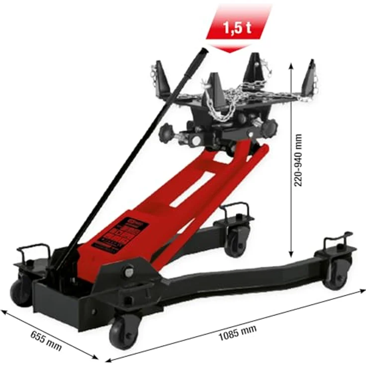 KS Tools Hydraulischer Getriebeheber 1,5 t mit verstellbarer Aufnahmeplatte und stufenloser Hubhöhe von 22-94 cm – Bild 2