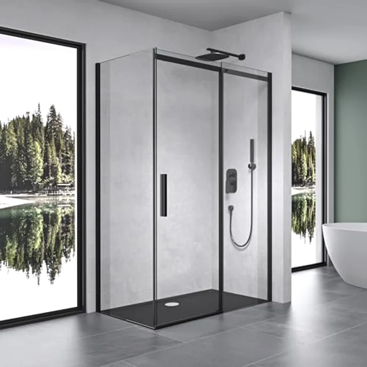 Mai & Mai Duschkabine Ravenna18, Duschabtrennung Schwarz, 8mm Sicherheitsglas mit NANO, 70x110cm, Eck-Dusche mit Schiebetür – Bild 1