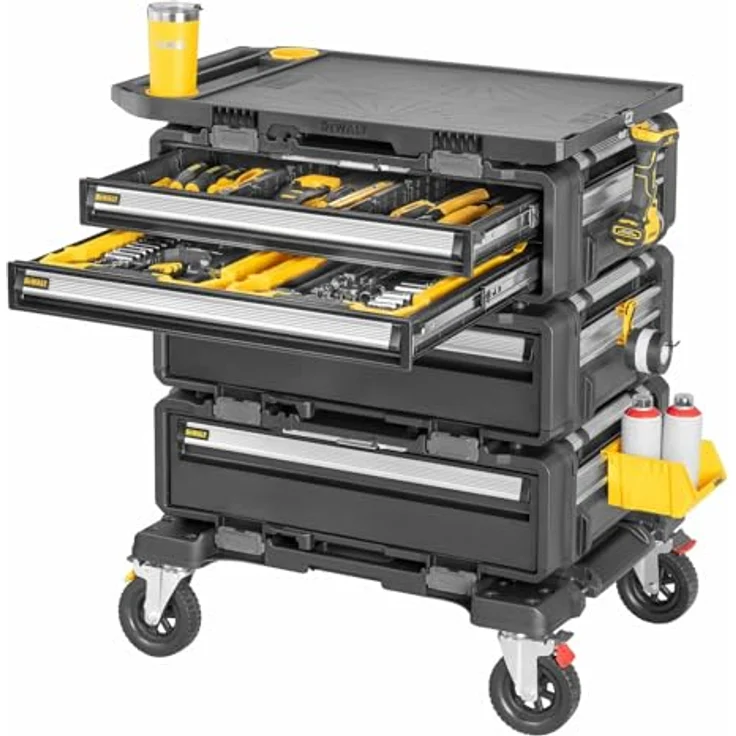 Dewalt Toughsystem 2.0 dxl Tower 5-in-1, Werkstattwagen mit drei dxl Modulen, Arbeitsfläche und Transportroller – Bild 3