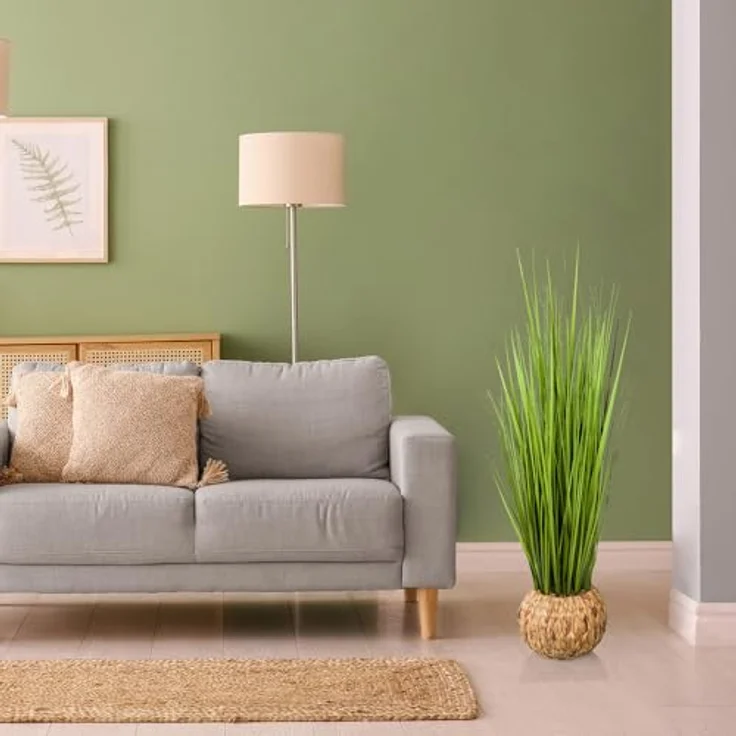 hjh OFFICE Kunstpflanze im Korb 112cm CORTADERIA Pampasgras, Künstliche Deko Pflanze Boho, Naturstroh-Korb – Bild 2