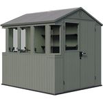 Keter Darwin Gewächshaus 244x190x221cm Grün, Treibhaus aus Kunststoff mit Satteldach und 5 Belüftungsfenstern für optimalen Lichtschutz und Mikroklima