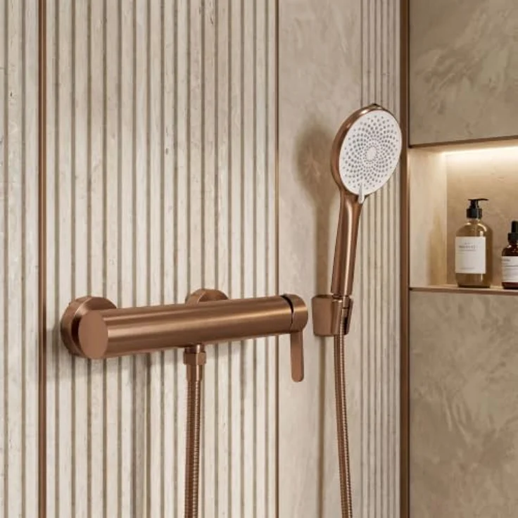 wohnwerk.idee Duschsystem Badewannenarmatur Ontario Side mit Handbrause, Messing, Chrom Kupfer, Gold Matt, Schwarz Matt, Titan – Bild 2