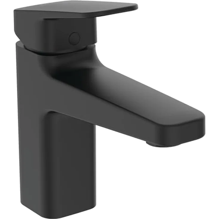 Ideal Standard BD228XG Ceraplan Waschtischarmatur H90, mit Zugknopf-Ablaufgarnitur, Ausladung 12,4 cm, BlueStart, Schwarz (Silk Black)