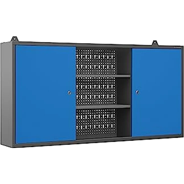 Jan Nowak Hängeschrank Ben, kompakte Werkzeugaufbewahrung mit 2 abschließbaren Fächern, Anthrazit/Blau, 60x120x20 cm – Bild 4