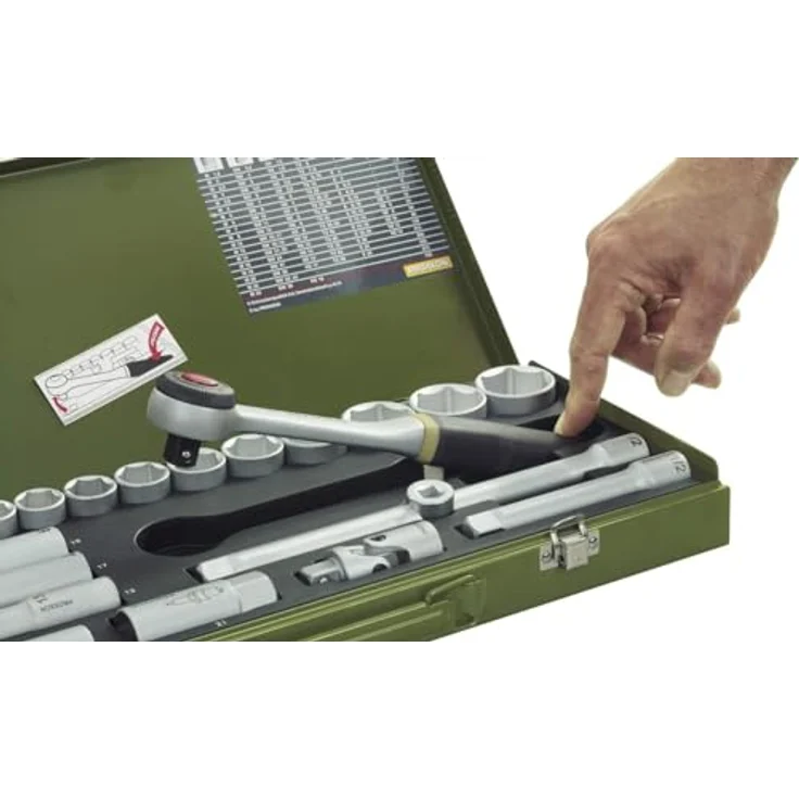 PROXXON Steckschlüsselsatz, Feinmechaniker-Satz mit 1-4''-Umschaltratsche sowie Schraubendrehergriff, 36-teiliges Werkzeug-Set mit Stahlkasten, 23080 – Bild 3