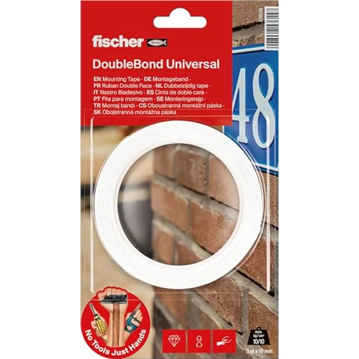 fischer Montageband, doppelseitiges starkes Klebeband, transparent, für Spiegel, Bilder, Deko, 3 Meter, bis zu 10 kg pro 10 cm, einfach anwendbar – Bild 1