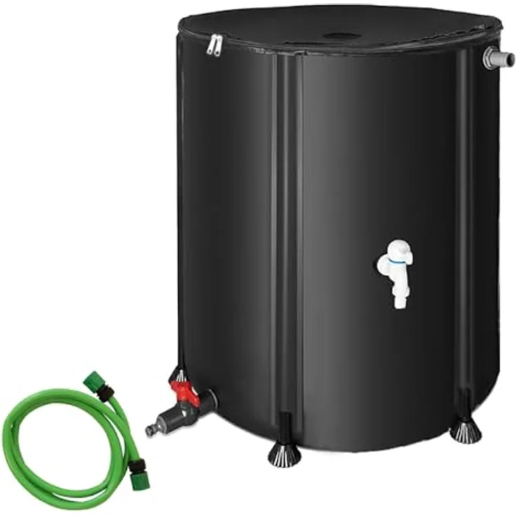 Mucola Regenwassertonne 750L faltbar, inkl. 2 Meter Wasserschlauch, mit Hahn und Überlaufschutz, witterungsbeständig