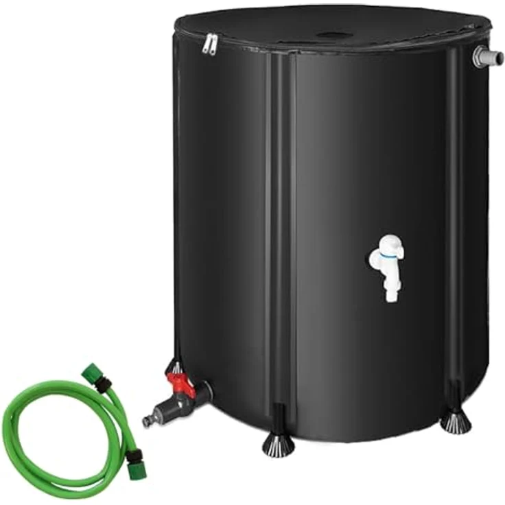 Mucola Regenwassertonne 100L faltbar mit Hahn, inkl. 2m Wasserschlauch, witterungsbeständig, mit Überlaufschutz und Reißverschlussdeckel – Bild 3