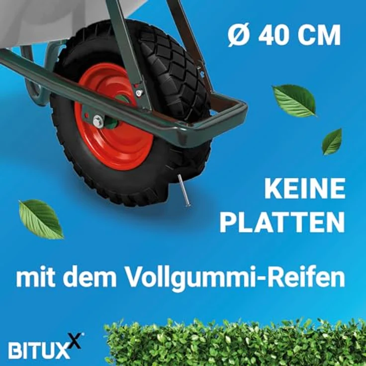 BITUXX® Schubkarre 100L, verzinkte Schiebkarre mit maximaler Zuladung von 250 kg, PU Rad 4.80/4.00-8, schwarz – Bild 5
