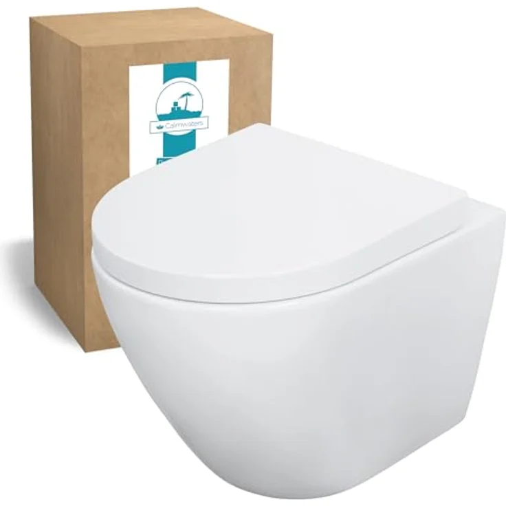 Calmwaters Tiefspül-WC, Wandhängend, Abgang Waagerecht, Raumspar WC 45 cm, spülrandlos, Absenkautomatik, Weiß – Bild 2