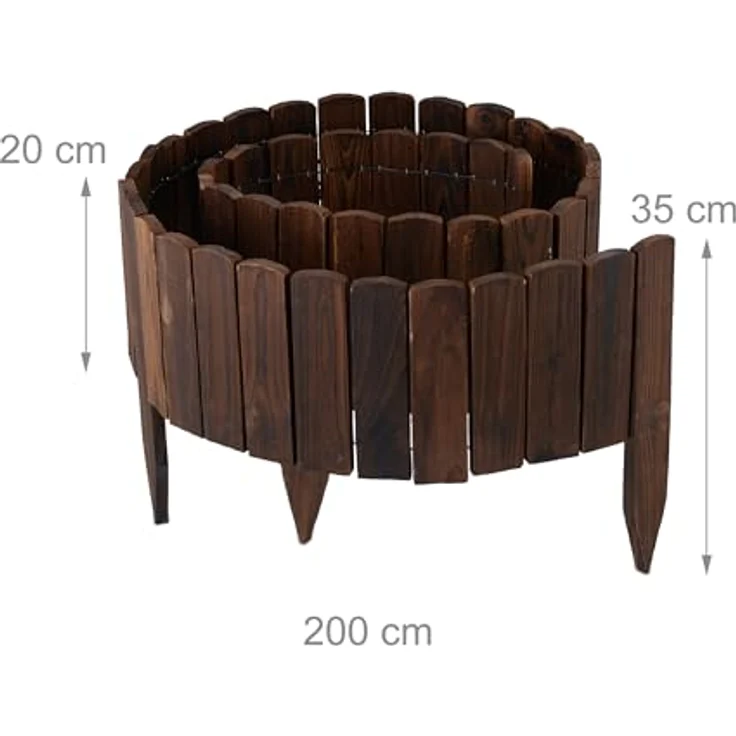 Relaxdays Beeteinfassung, 200 cm flexibler Beetzaun aus Tannenholz, Sichthöhe 20 cm, Dunkelbraun – Bild 4