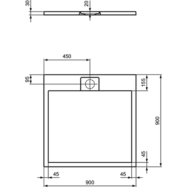Ideal Standard Ultra Flat S i.life Quadrat-Brausewanne 900x900x30mm Carraraweiß – Bild 2