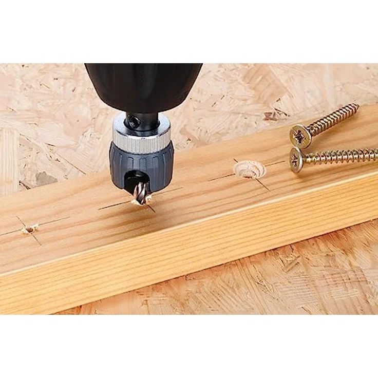 Wolfcraft vorbohrer mit Senker und Tiefenstopp 2544000 I für Holzterrassenbau, Gartenhäuser, und andere Holzprojekte I Ø 3,2 – 12 mm I Winkel 45 ° I für Senkkopfschrauben mit einem Ø von 3,5 – 6 mm – Bild 2