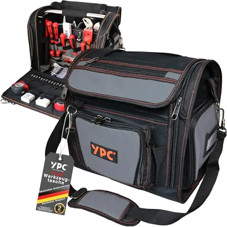 YPC Foreman Werkzeugtasche XL – Wasserfest, Reißfest, 20 kg Tragkraft, Grau-Schwarz