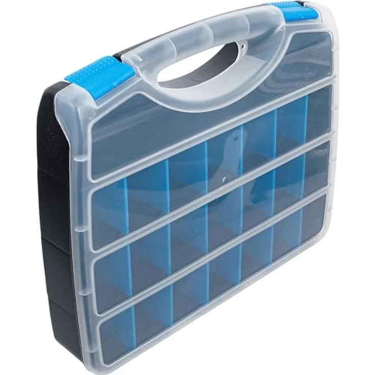 BGS TECHNIC Kunststoff-Leerkoffer für Kleinteile, 23 Ablagefächer mit herausnehmbaren Trennstege, individuell anpassbar, 380 x 320 x 60 mm, Gewicht 0,918 kg – Bild 5