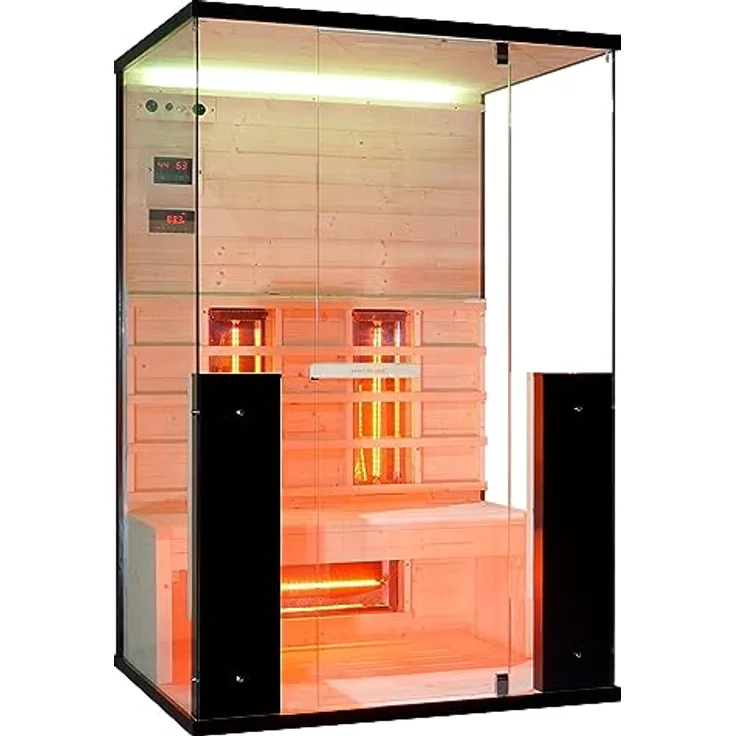 Infrarotkabine Infrarotsauna BILLUND für 2 Personen, Vollspektrumstrahler, LED Beleuchtung (7 Farben), MP3 Player inkl. Bluetooth, 2 Lautsprecher, Abmessung: 125x100x190 cm - Preisvergleich