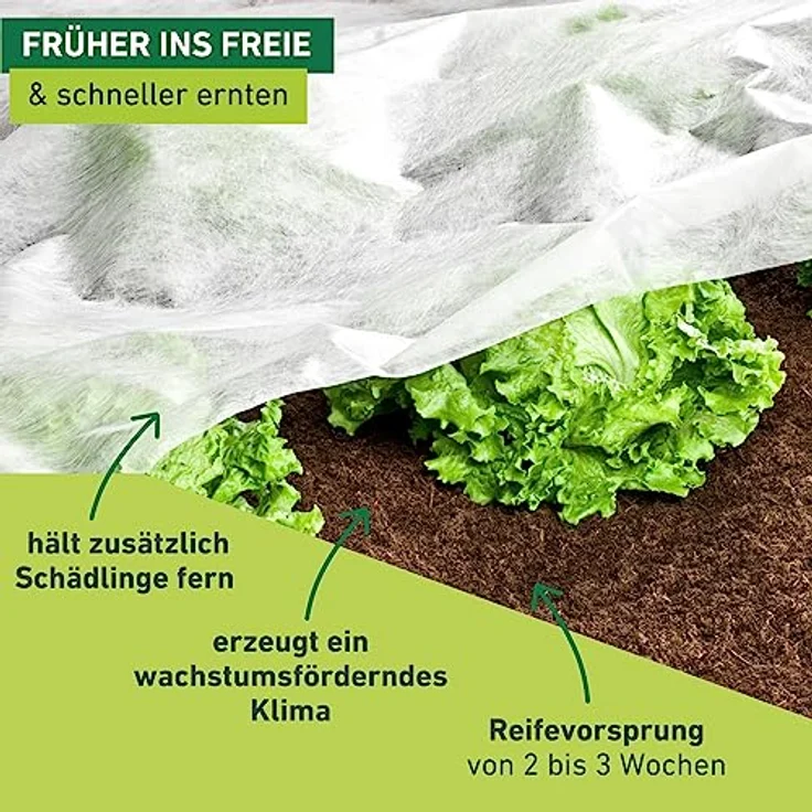 Windhager Gartenvlies, Gartenfolie, Abdeckvlies, Wachstums-Vlies, steigert den Ernte-Ertrag, weiß, 10 x 1,5 m, 17 g/m², 06767 – Bild 5