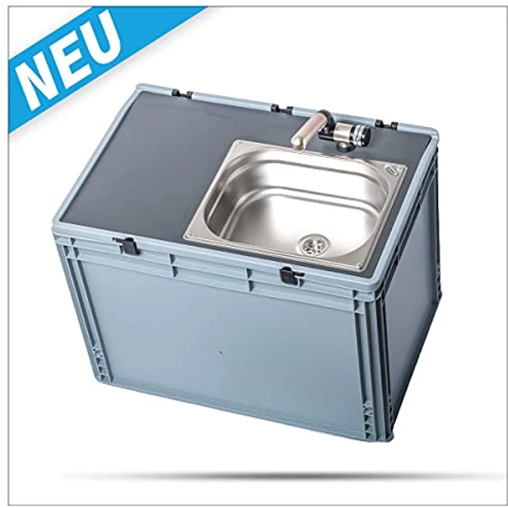ad-ideen Mobiles Handwaschbecken Campingbox 10L Warmwasser, Edelstahl, 230V, hellgrau & dunkelgrau – Bild 2