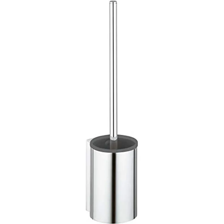 KEUCO Toilettenbürsten-Garnitur aus Metall Chrom und Kunststoff grau, Wandmontage, WC-Bürste mit Halterung für Bad und Gäste-WC, Klobürste, Plan