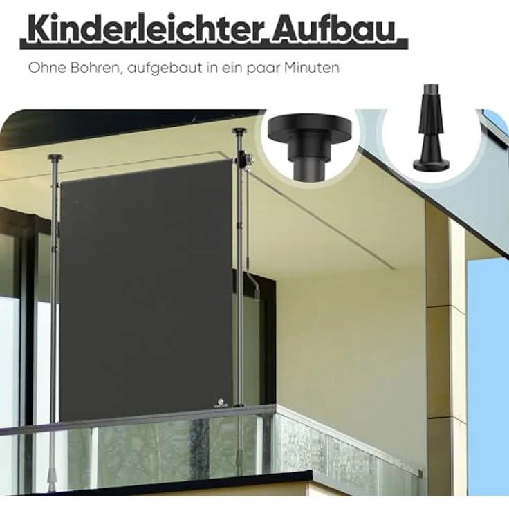 Strattore Ausziehbare Klemmmarkise / Senkrechtmarkise höhenverstellbar 150 x 310 cm - Anthrazit, UV- und witterungsbeständig – Bild 8