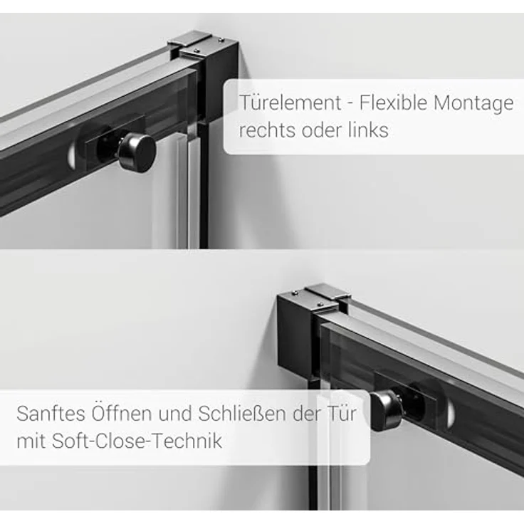 NEXTREND Nischendusche DX906 FLEX, Schiebetür mit Soft-Close, 8 mm Nano Echtglas, Schwarz matt, Breite wählbar (1400 mm) – Bild 5