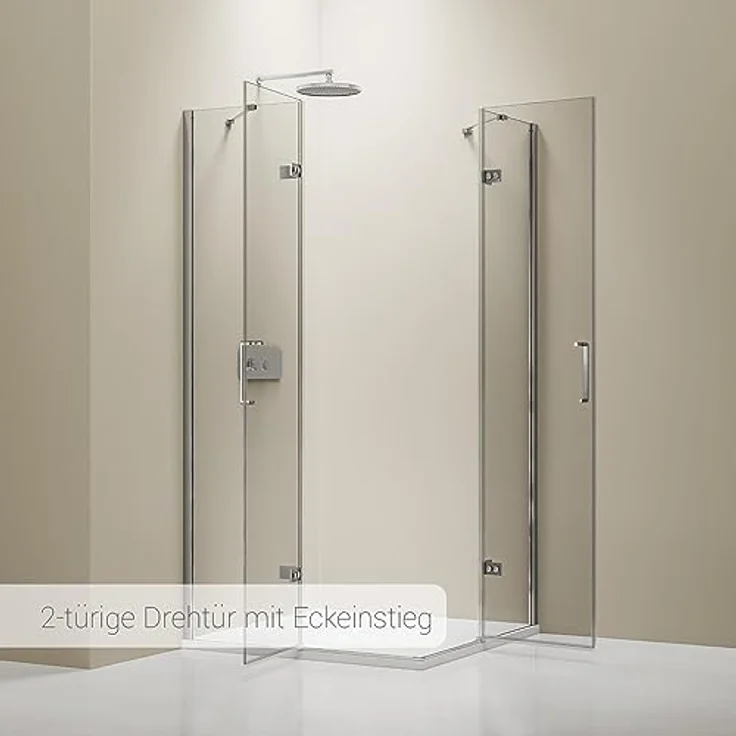 NEXTREND Eckdusche EX809, 90 x 90 cm, 6 mm Nano Echtglas mit Drehtüren und praktischem Eckeinstieg, barrierefrei, ESG-Sicherheitsglas, teilgerahmt – Bild 3