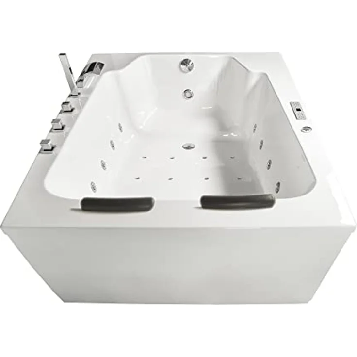 Basera® Whirlpool-Badewanne PREMIUM Indoor XXL Milos 190 x 120 cm, für 2 Pers., mit 28 Massagedüsen, Heizung, Ozongenerator, weiß – Bild 4