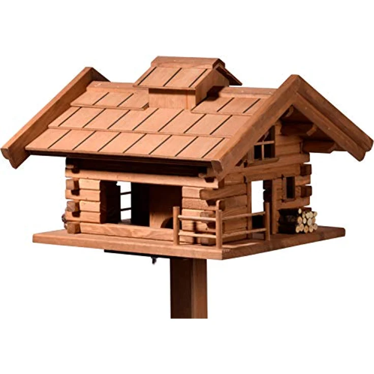 dobar® Green Label 98733FSCe Design Vogelfutterhaus Tirol - Vogelhaus Hüttendesign - Vogelvilla Massivholz - Vogelfutterstation inklusive Ständer - Großer Futterspender - 37 x 37 x 117 cm - Braun – Bild 2