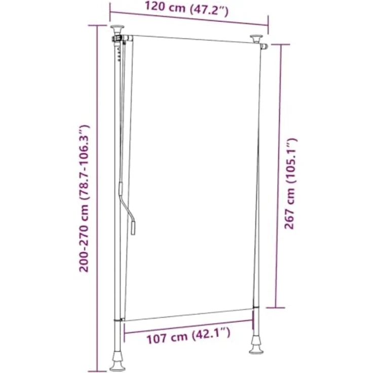 vidaXL Markise Außenrollo Gelb und Weiß 120x270 cm Stoff und Stahl, UV-beständig, Einziehbar, Höhenverstellbar – Bild 3
