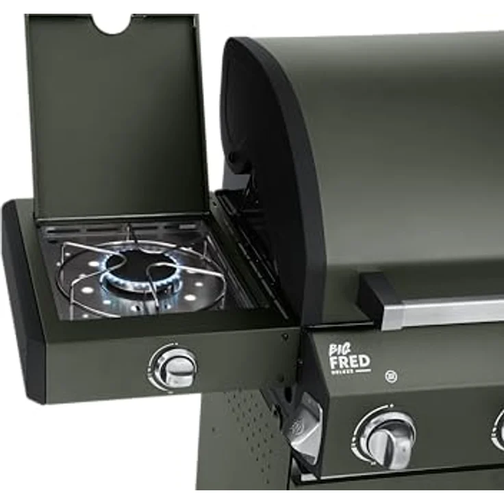 BURNHARD 3-Brenner Gasgrill FRED Green, inkl. 900°C Infrarot-Keramikbrenner, Seitenkochfeld, Gusseisen-Grillrost, klappbare Seitentische und Grillabdeckung – Bild 3