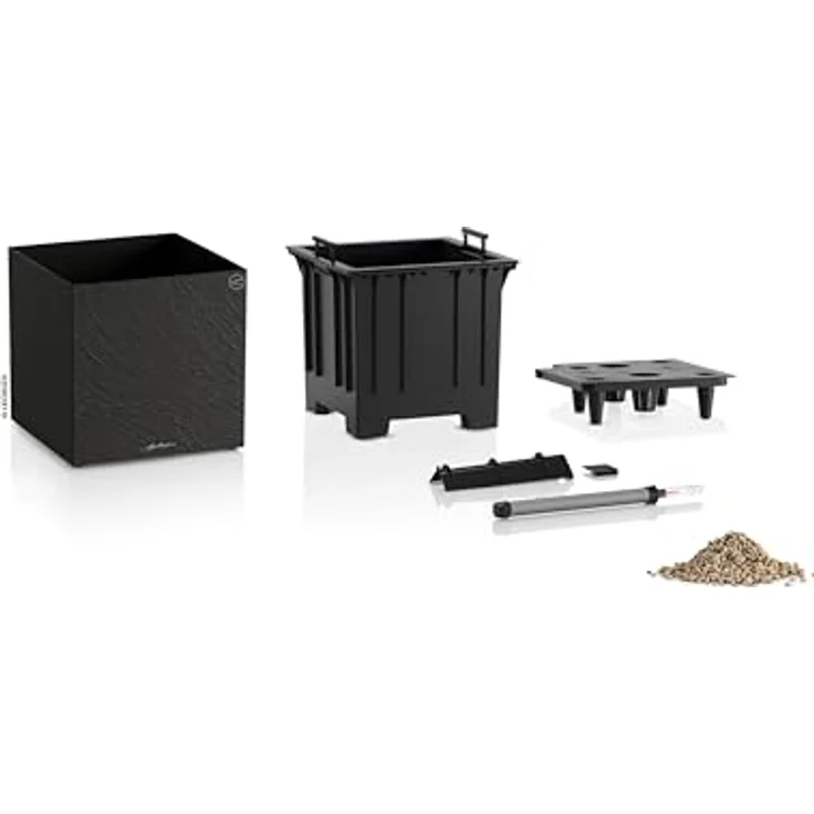 Lechuza® Pflanzkübel Canto Slatestone 40 low, Pflanzgefäß mit Schiefer-Optik und Beverläufigem Bewässerungssystem, dunkelgrau (Komplettset) – Bild 3