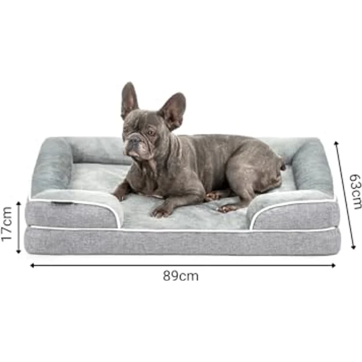 lionto orthopädisches Hundebett mit erhöhtem Rand, 89x63x17 cm, robustes Hundekissen aus weichem Flanell, abnehmbarer & waschbarer Bezug, rutschfest, grau, für kleine & große Hunde + Katzen – Bild 5