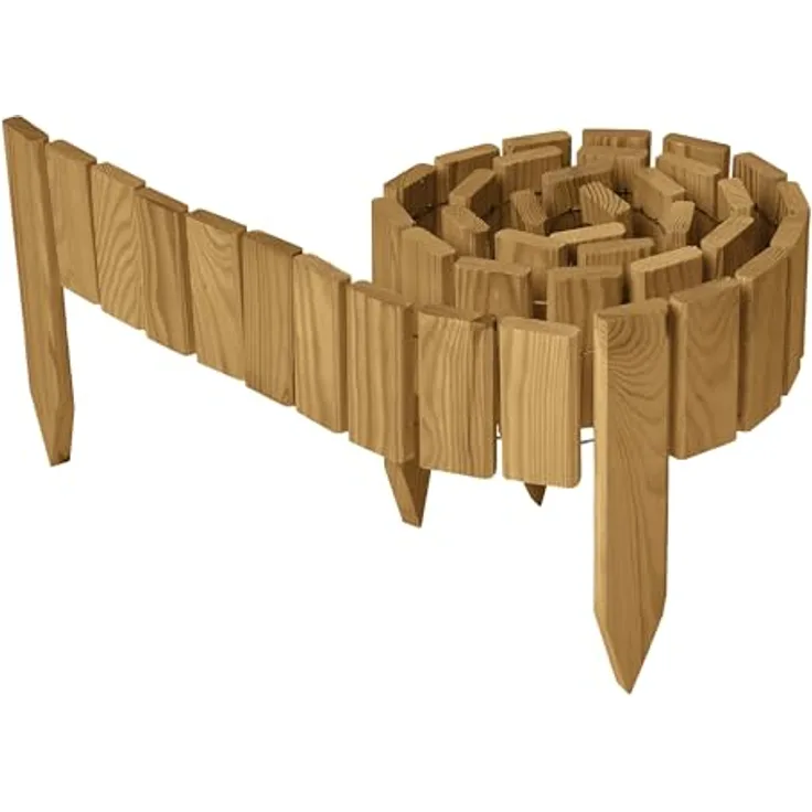 Garronda Beeteinfassung Holz Rollzaun GD-0149, imprägniert, flexibler Holzgartenzaun, 10 cm x 200 cm, hellbraun