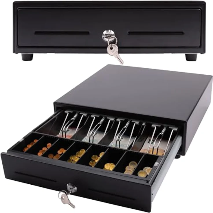 OLYMPIA OFFICE Geldkassette SD 330A, Metall Kassenschublade mit 8 Münzfächern und 4 Scheinfächern, schwarz – Bild 1