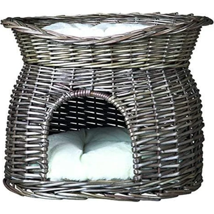 Trixie 2873 Weidenkorb mit Liegedach und 2 Kissen, 54 × 43 × 37 cm, grau – Bild 2