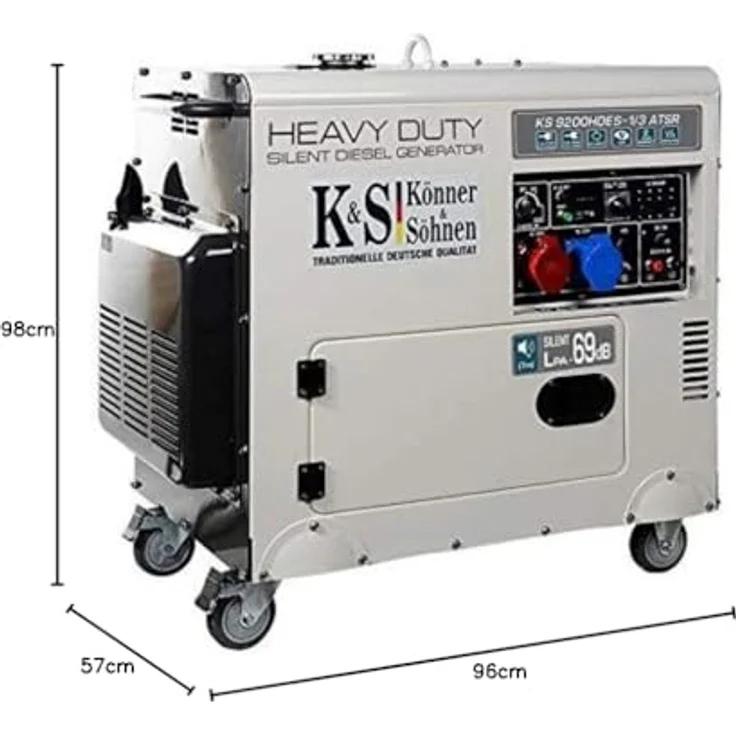 Könner & Söhnen KS 9200HDES-1/3 ATSR Diesel Stromgenerator, Notstromerzeuger mit 7,5 kW Leistung, 20 L Tankinhalt, lärmabschirmendes Gehäuse – Bild 7
