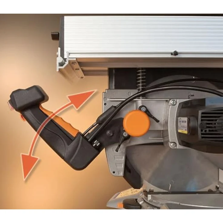 Virutex TM33W Tisch-Kappgehrungssäge, präzise und tragbare Maschine für Schnitte bis 200 x 45 mm, neigbar 0-45° und beidseitig schwenkbar, inkl. patentierter Motorbremse und Sicherheitssteuerung – Bild 7
