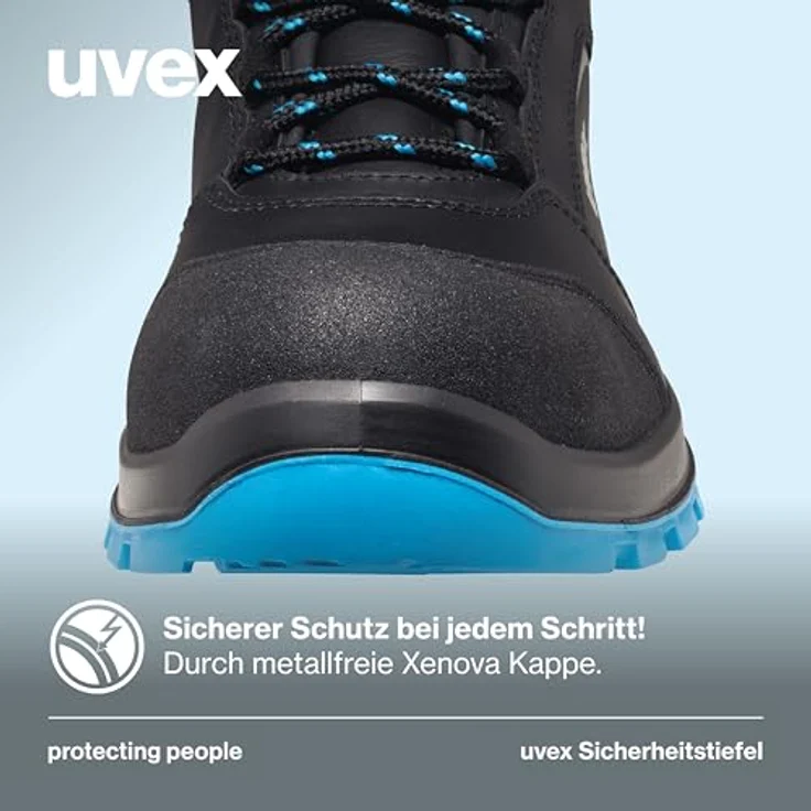 Uvex 2 Xenova Stiefel S3, Sicherheitsschuh mit metallfreier Kunststoffkappe, blau-schwarz, Größe 43 – Bild 3