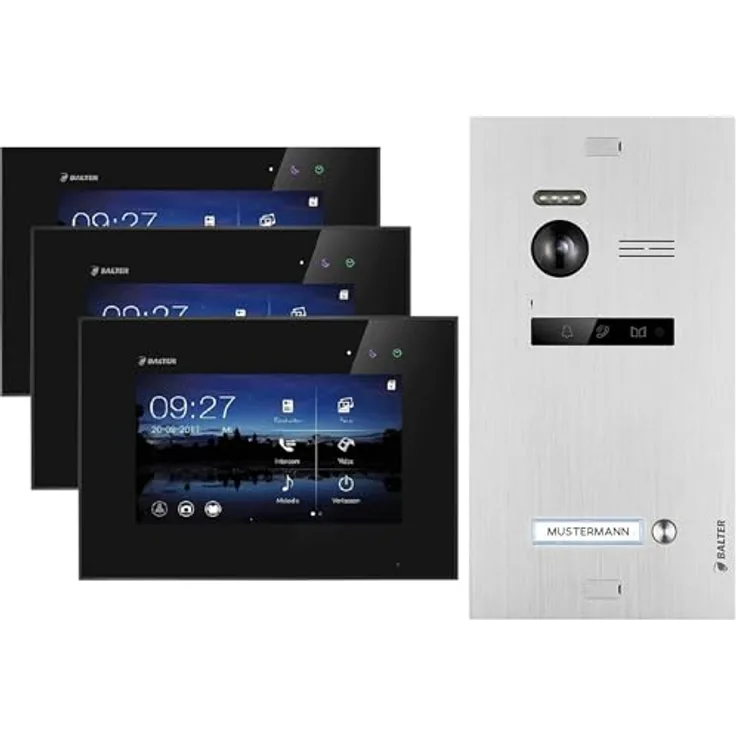 Balter EVO Video-Türsprechanlage 3-tlg. Komplettset mit 3x 7 Zoll Touchscreen und 2-Draht System für Einfamilienhaus