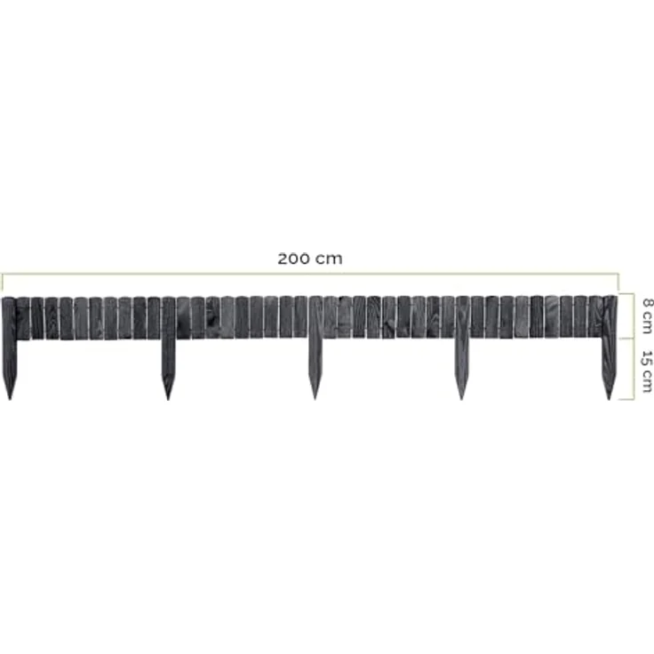 Garronda Beeteinfassung Holz Rollzaun Holzzaun 200 x 8 cm imprägniert Flexibler Rollborder Rasenkante Palisade Gartenzaun Umzäunung für Garten GD-0046 (Graphite, Höhe: 8 cm) – Bild 5