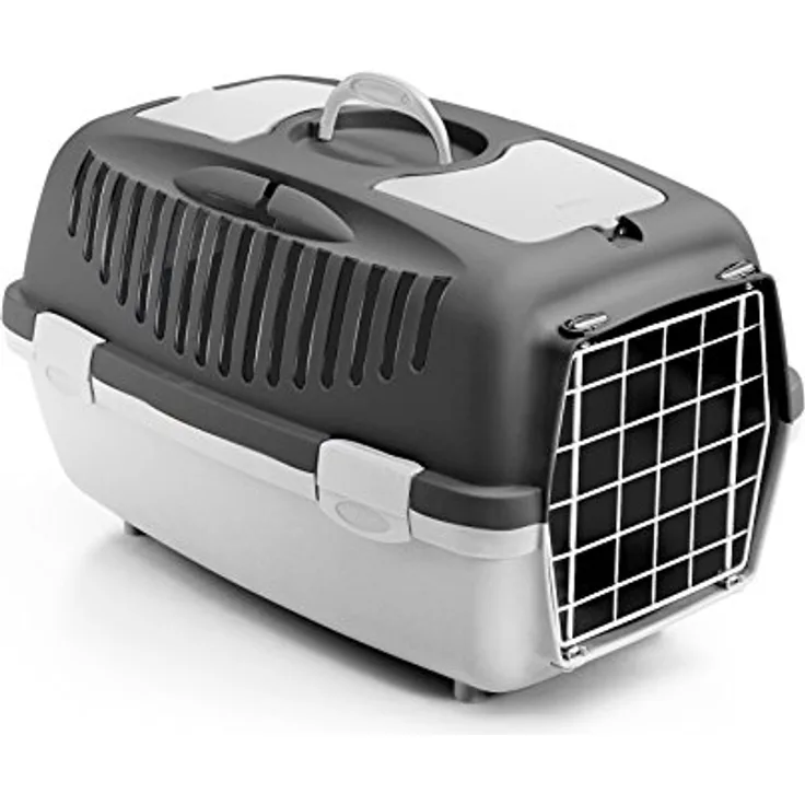 Stefanplast Gulliver 2 Transportbox für Hunde und Katzen, dunkelgrau/grau, 55x36x35 cm, mit Metalltür und Belüftungslöchern